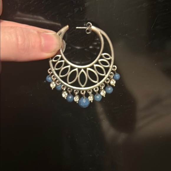 Elegant Silver and Blue Hoop Earrings - Picture 1 of 4